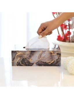 CasaGold - Black Marble Resin Printed Wooden Tissue Paper Holder Box for Dining Room