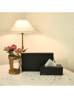CasaGold - Combo Leather Tray with Tissue Box-Black