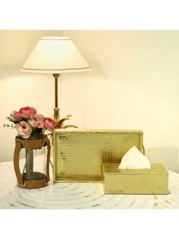 CasaGold - Combo Leather Tray with Tissue Box-Gold
