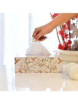 CasaGold - Dining Room White Bird Resin Printed Wooden Tissue Paper Holder Box