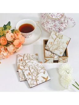 CasaGold - White Bird Pack of 6 Coasters with Stand