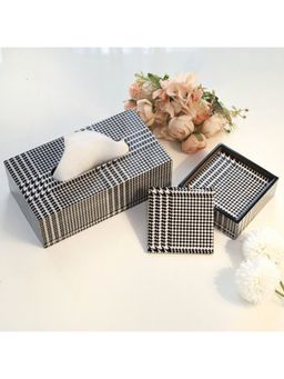CasaGold - Black Checks 2 Tissue Box Holder with Pack of 6 Coaster