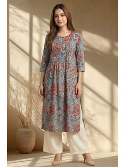 PANCHRANGA - Women Grey Meadow Handcrafted Cotton Kurta