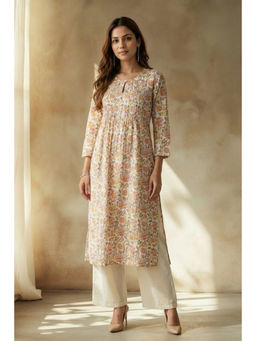 PANCHRANGA - Women Pink Blush Meadow Hand Block Cotton Kurta