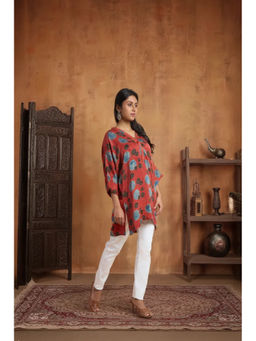 PANCHRANGA - Women Rust Bloom Ajrakh Modal Kaftan Kurta