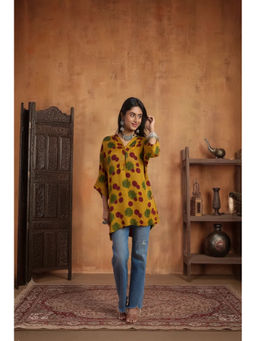 PANCHRANGA - Women Mustard Bloom Ajrakh Modal Kaftan Kurta