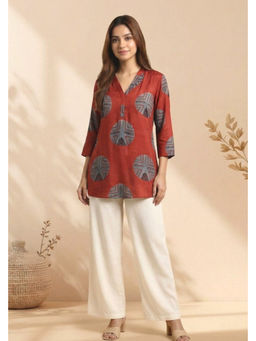 PANCHRANGA - Rust Aura Ajrakh Modal Short Kurti