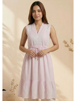 PANCHRANGA - Women Blush Pink Whisper Chikankari Cotton Dobby Kurta