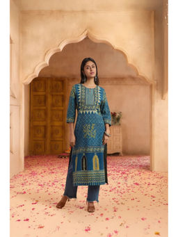 PANCHRANGA - Women Indigo Hand Ajrakh Print Cotton Kurta