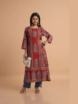 PANCHRANGA - Women Hand Ajrakh Print Maroon Cotton Kurta