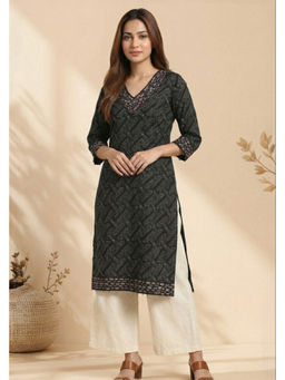 PANCHRANGA - Women Noir Veda Hand Ajrakh Cotton Dobby Kurta