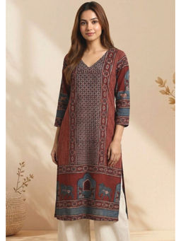 PANCHRANGA - Women Maroon Heritage Ajrakh Dobby Kurta