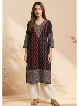 PANCHRANGA - Women Black Midnight Ajrakh Rhythm Kurta