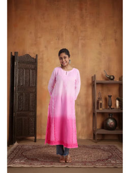 PANCHRANGA - Women Pink Ombre Hand Chikankari Cotton Kurta