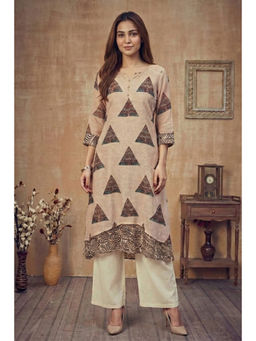 PANCHRANGA - Women Beige Desert Geometry Ajrakh Mulmul Kurta