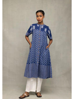 Sutra Art of Clothing - Handloom Blue Abstract Ikat Kurta with Pant