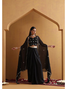 SUI KALA - Rirsa Embroidered Draped Black Skirt with Blouse and Cape