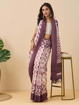 Fabindia - Purple Silk Tie and Dye Saree with Unstitched Blouse