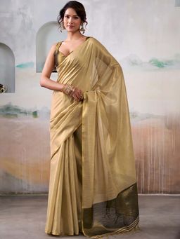 BFM - Gold tissue Traditional Saree with Unstitched Blouse