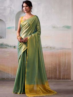 BFM - Green tissue Traditional Saree with Unstitched Blouse