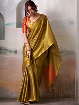 BFM - Mustard tissue Traditional Saree with Unstitched Blouse