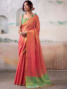 BFM - Orange tissue Traditional Saree with Unstitched Blouse