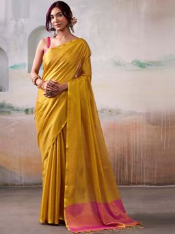 BFM - Yellow tissue Traditional Saree with Unstitched Blouse