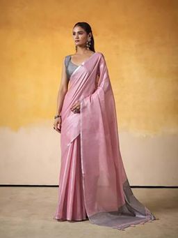 BFM - Pink tissue Traditional Saree with Unstitched Blouse