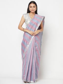 Fabindia - Cotton Silk Striped Stitched Saree Without Blouse
