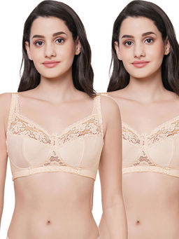 Wacoal - Women's Charming Illusion Non Padded Non Wired Full Cup Pack Of 2 Beige Minimizer Bra