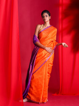Beatitude - Orange Woven Banarasi Saree with Unstitched Blouse