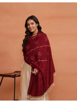 Fabindia - Maroon Wool Blend Bandhani Shawl