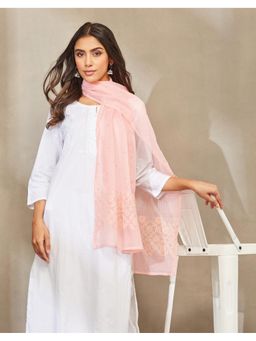Fabindia - Peach Cotton Silk Blend Chikankari Stole