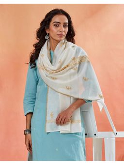 Fabindia - White Cotton Silk Blend Chikankari Stole