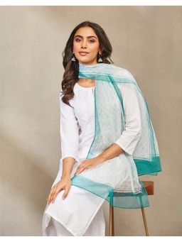 Fabindia - Teal Cotton Silk Hand Block Print Stole