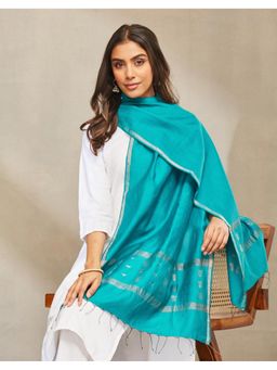 Fabindia - Turquoise Cotton Silk Blend Jamdani Stole