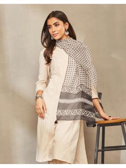 Fabindia - Beige Cotton Silk Bagru Stole