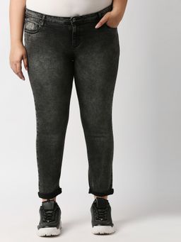 High Star - Women Plus Size Charcoal Grey Slim Fit Heavy Fade Acid Wash Stretchable Jeans
