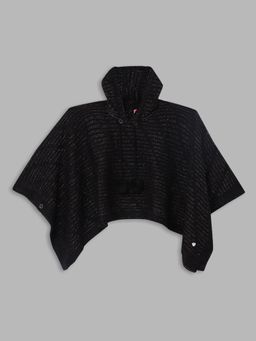 Blue Giraffe - Girls Black Striped Hooded Flared Sleeves Pullover Style Sweater