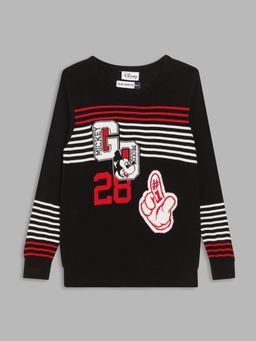 Blue Giraffe - Boys Black Printed Round Neck Full Sleeves Pullover Style Sweater