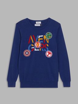 Blue Giraffe - Boys Blue Printed Round Neck Full Sleeves Pullover Style Sweater
