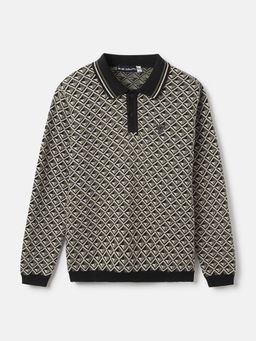 Blue Giraffe - Boys Olive Self Design Collar Full Sleeves Pullover Style Sweater