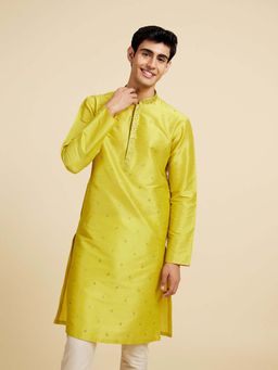 Diwas by Manyavar - Mehndi Green Art Silk Kurtas for Men