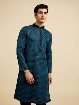 Diwas by Manyavar - Navy Blue Green Art Silk Kurtas for Men
