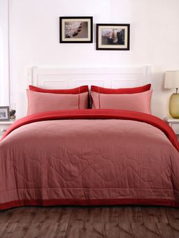 Maspar - Colorart Vincent 120 GSM Cotton Red Quilted Machine Double 4Pc Quilt Set