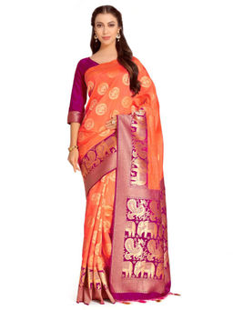 Mimosa - Silk Peach Saree With Blouse Piece