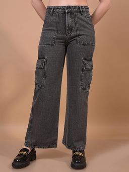 CRIMSOUNE CLUB - Womens Jeans Black Cotton Cargo Jeans