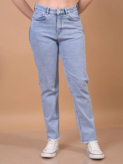 Womens Blue Straight Jeans