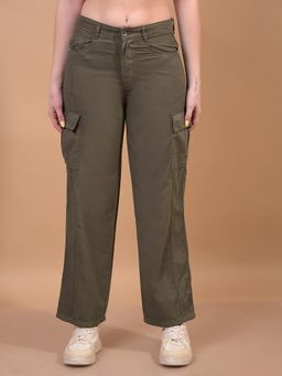 CRIMSOUNE CLUB - Womens Olive Cotton Cargo Jeans