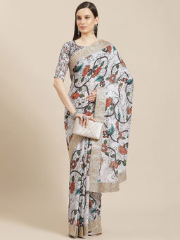 Sareemall - Grey Party Wear Georgette Printed Saree with Unstitched Blouse